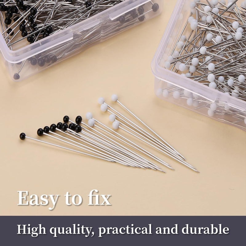 Kogyxe Sewing Pins, 400 PCS Straight Pins for Fabric, Black and White Pearlized Ball Head Quilting Pins Long 1.5inch, Sewing Pins with Plastic Box for Dressmaker, Jewelry DIY Decoration and Sewing Project - Image 3